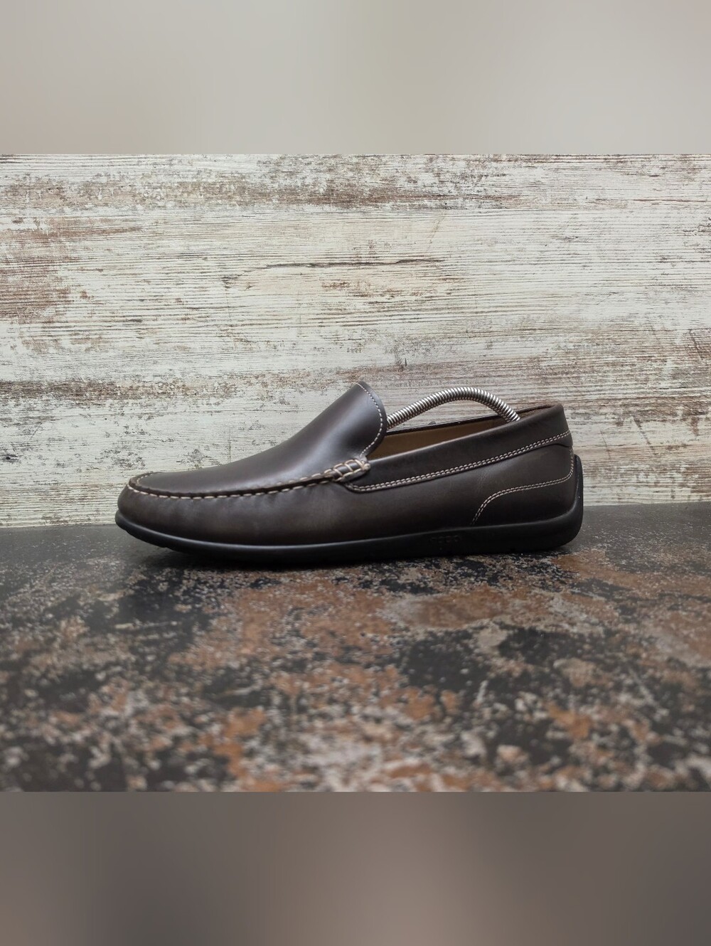 Mens Ecco Loafers Shoes Sz 9 9.5 43 Used Brown Leather Plain Toe Driving Venetia